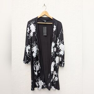 NWT Liv Los Angeles Black White Floral Open Dust Kimono Cover Up Plus Size 3X